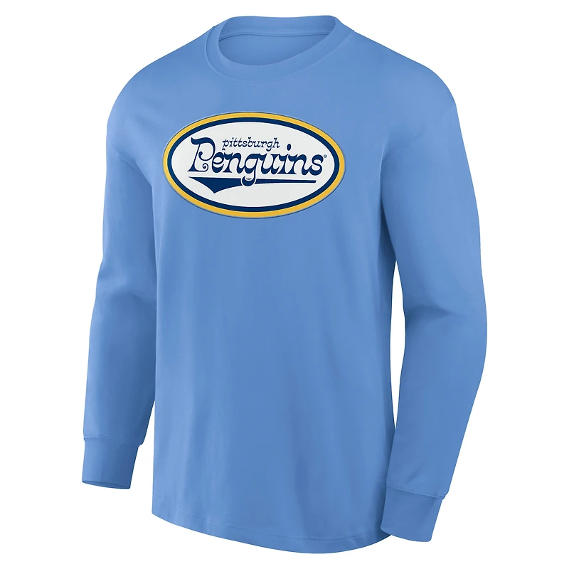 T-shirt à manches longues bleu clair Fanatics pour hommes, style rétro des Penguins de Pittsburgh