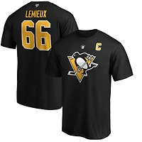 T-shirt noir avec nom et numéro de joueur retraité Fanatics Mario Lemieux des Penguins Pittsburgh pour hommes