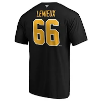 Men's Fanatics Mario Lemieux Black Pittsburgh Penguins Authentic Stack Retired Player Name & Number T-Shirt