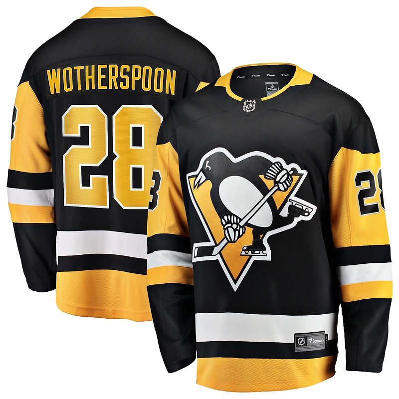 Maillot Fanatics Parker Wotherspoon noir pour homme, équipe des Penguins de Pittsburgh, domicile Breakaway