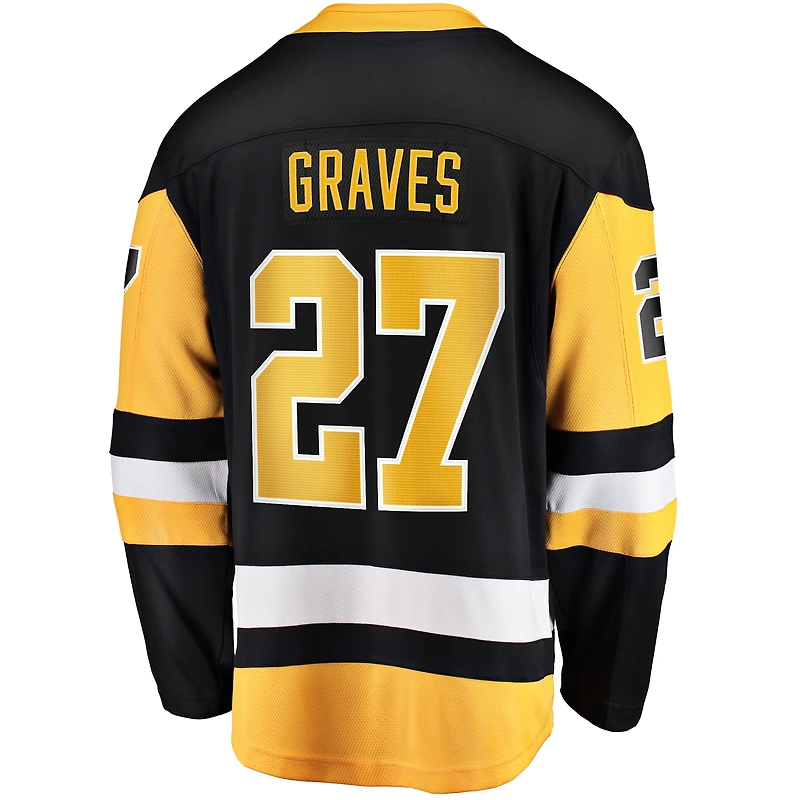 Fanatics pour hommes Ryan Graves - Maillot d'échappée à domicile noir des Penguins de Pittsburgh