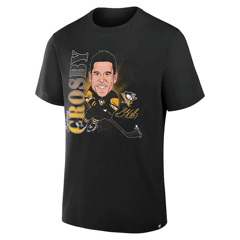 T-shirt noir pour homme Fanatics Sidney Crosby, joueur de caricature des Penguins Pittsburgh