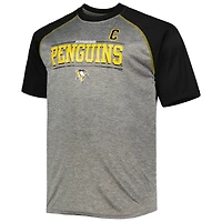 Men's Fanatics Sidney Crosby Heather Gray/Black Pittsburgh Penguins Big & Tall Contrast Raglan Name Number T-Shirt