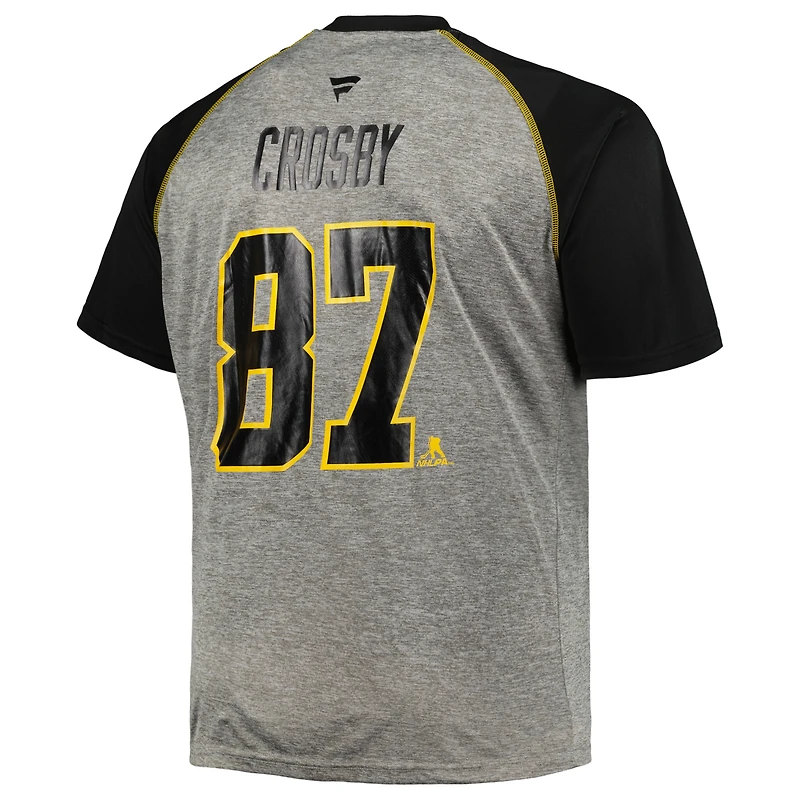 Men's Fanatics Sidney Crosby Heather Gray/Black Pittsburgh Penguins Big & Tall Contrast Raglan Name Number T-Shirt