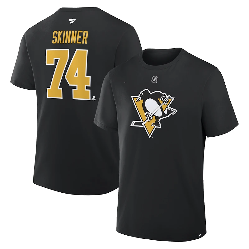 Men's Fanatics Stuart Skinner Black Pittsburgh Penguins Authentic Stack Name & Number T-Shirt