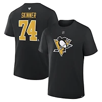 Men's Fanatics Stuart Skinner Black Pittsburgh Penguins Authentic Stack Name & Number T-Shirt
