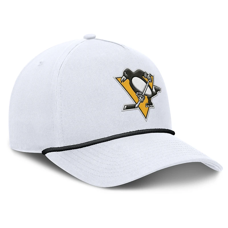 Casquette ajustable en forme de A pour homme, motif corde blanche des Penguins de Pittsburgh, Fanatics