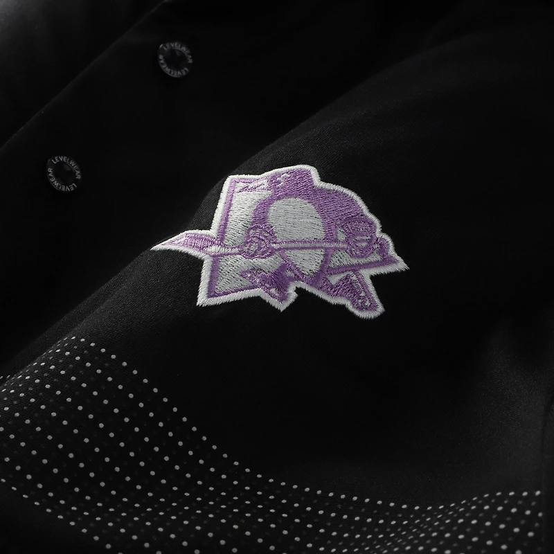 Polo Mason noir Levelwear pour homme des Penguins de Pittsburgh « Hockey Fights Cancer Draft Day »