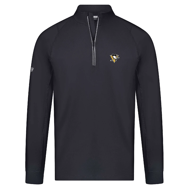 Men's Levelwear Black Pittsburgh Penguins Theory Insignia Core Raglan Quarter-Zip Pullover Top