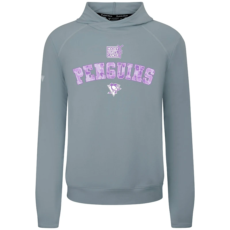 Sweat à capuche Levelwear gris pour homme, Pittsburgh Penguins Hockey Fights Cancer Mandate, en mélange de trois matières