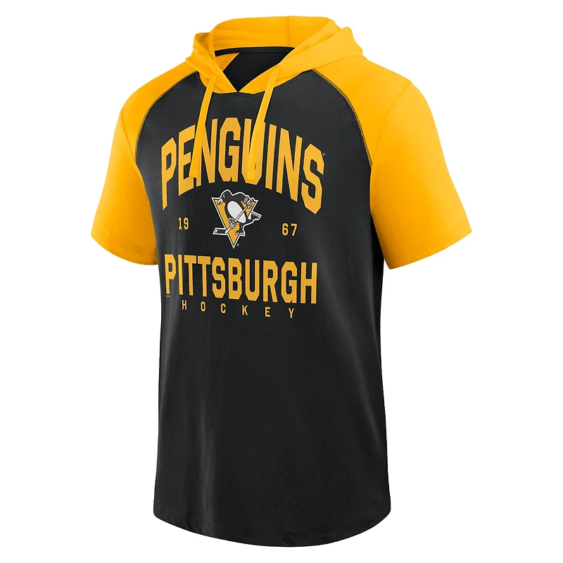 Sweat à capuche manches courtes et logo Athletic Black Pittsburgh Penguins Prime Raglan pour homme