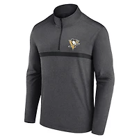 Haut raglan à fermeture éclair quart de tour pour homme, logo athlétique, anthracite chiné, motif tête-à-tête des Penguins Pittsburgh