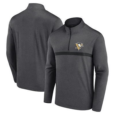 Men's Logo Athletic Heather Charcoal Pittsburgh Penguins Head-to-Head Raglan Quarter-Zip Top