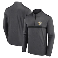 Men's Logo Athletic Heather Charcoal Pittsburgh Penguins Head-to-Head Raglan Quarter-Zip Top