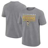 T-shirt athlétique gris chiné avec logo pour homme des Penguins de Pittsburgh.