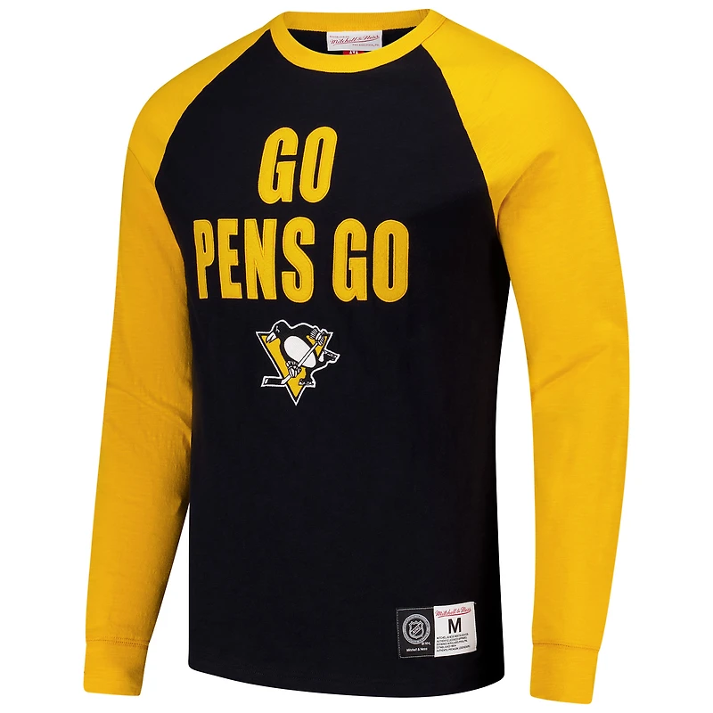 T-shirt à manches longues raglan légendaire noir/or Pittsburgh Penguins de Mitchell & Ness pour homme