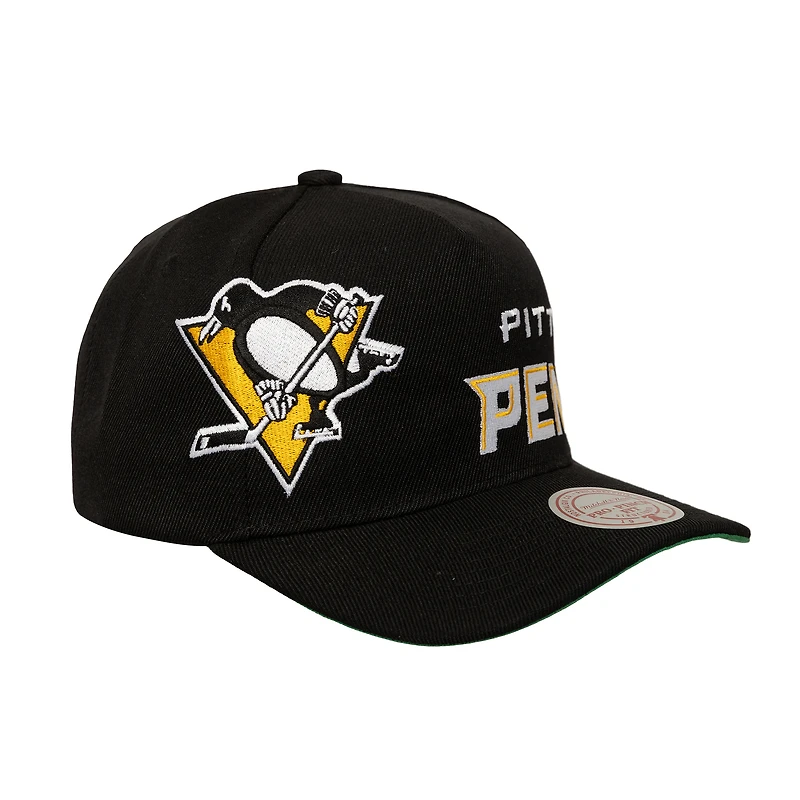 Men's Mitchell & Ness Black Pittsburgh Penguins Busted Logo Wordmark Wrap-Around Pro Pinch Adjustable Hat