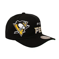 Men's Mitchell & Ness  Black Pittsburgh Penguins Busted Logo Wordmark Wrap-Around Pro Pinch Adjustable Hat