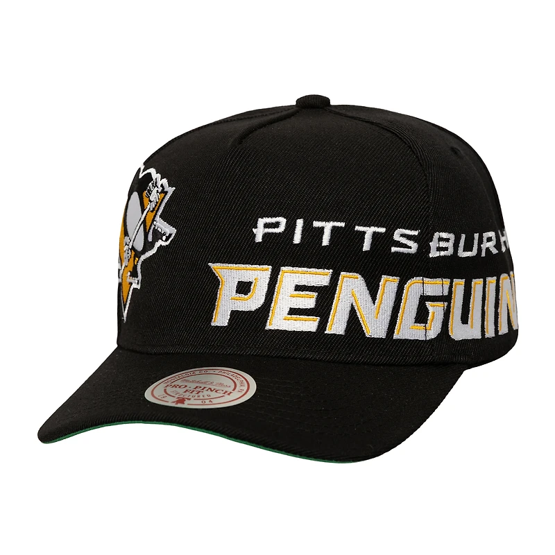 Casquette ajustable Mitchell & Ness Pro Pinch noire avec logo Busted des Penguins de Pittsburgh pour homme