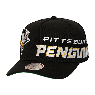 Casquette ajustable Mitchell & Ness Pro Pinch noire avec logo Busted des Penguins de Pittsburgh pour homme