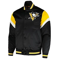 Veste noire à bouton-pression en satin d'épaisseur moyenne Mitchell & Ness pour hommes des Penguins de Pittsburgh