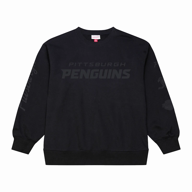 Men's Mitchell & Ness Black Pittsburgh Penguins Phantom Fleece Crew Neck Sweatshirt