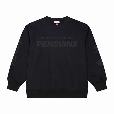 Men's Mitchell & Ness Black Pittsburgh Penguins Phantom Fleece Crew Neck Sweatshirt