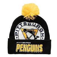 Men's Mitchell & Ness Black Pittsburgh Penguins Punch Out Cuffed Knit Hat with Pom