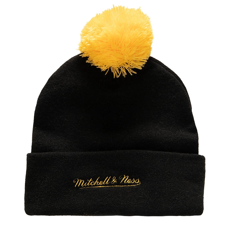Men's Mitchell & Ness Black Pittsburgh Penguins Punch Out Cuffed Knit Hat with Pom