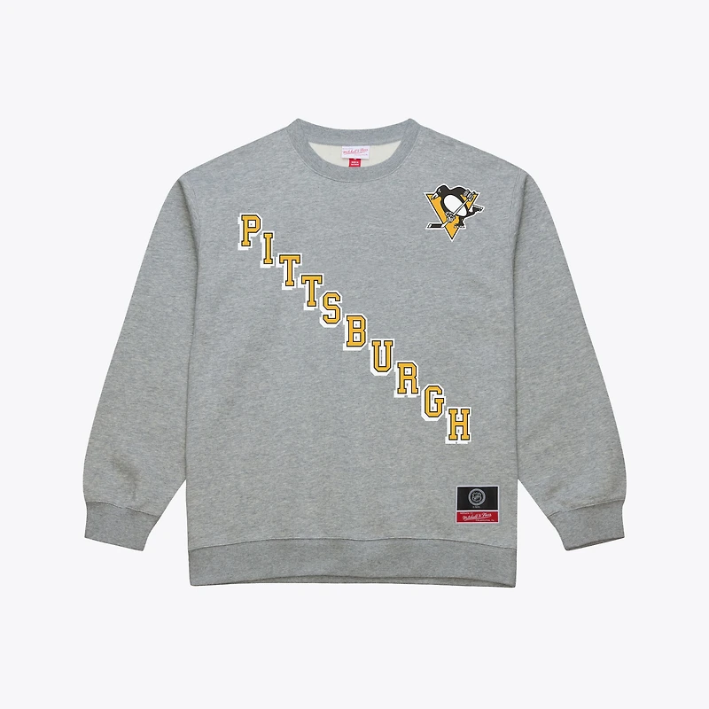 Men's Mitchell & Ness Heather Gray Pittsburgh Penguins Core Wordmark Fleece Sweatshirt