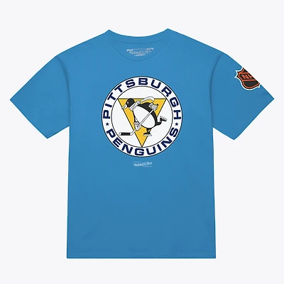 T-shirt Mitchell & Ness bleu clair pour homme, logo vintage des Penguins de Pittsburgh