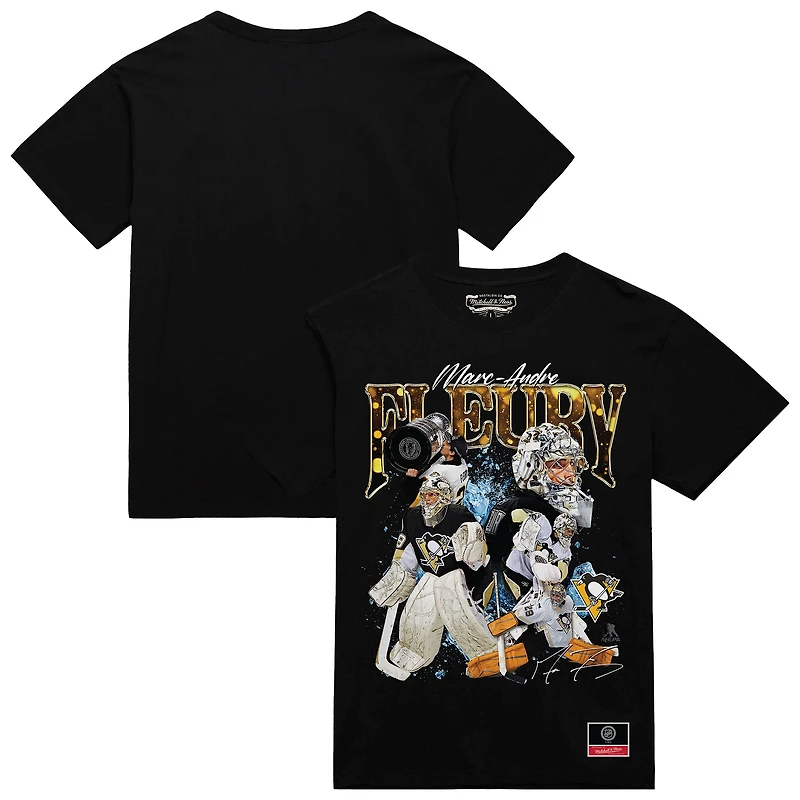 T-shirt noir Mitchell & Ness Marc-André Fleury pour homme, motif collage des Penguins de Pittsburgh