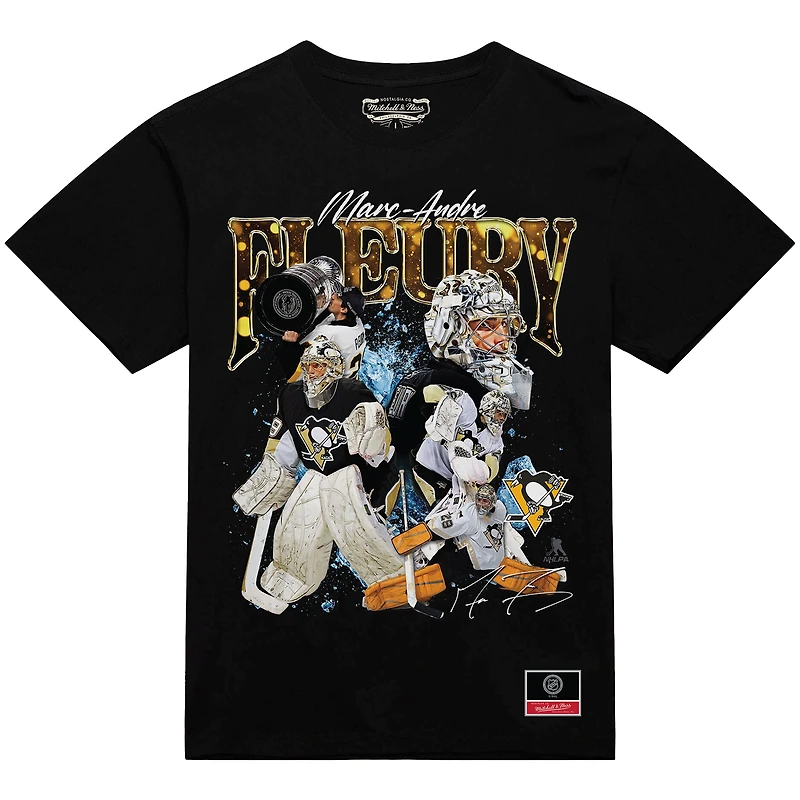 T-shirt noir Mitchell & Ness Marc-André Fleury pour homme, motif collage des Penguins de Pittsburgh