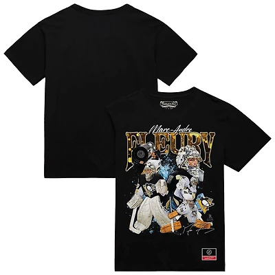T-shirt noir Mitchell & Ness Marc-André Fleury pour homme, motif collage des Penguins de Pittsburgh