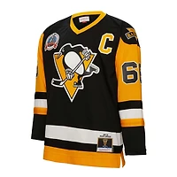 Men's Mitchell & Ness Mario Lemieux Black Pittsburgh Penguins  1991 Captain Patch Blue Line Player Jersey