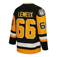 Men's Mitchell & Ness Mario Lemieux Black Pittsburgh Penguins  1991 Captain Patch Blue Line Player Jersey