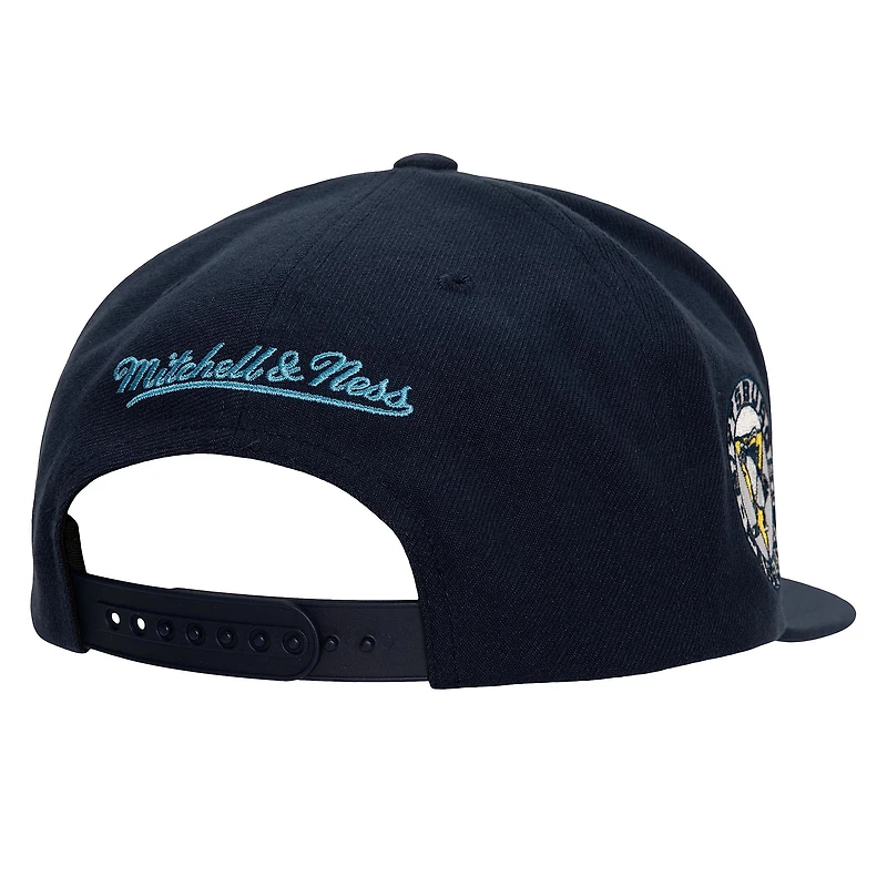 Casquette snapback color block à script rétro des Penguins de Pittsburgh de la marine Mitchell & Ness pour hommes