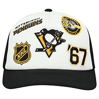 Casquette ajustable blanche/noire pour homme Mitchell & Ness Pittsburgh Penguins Gridlock Trucker