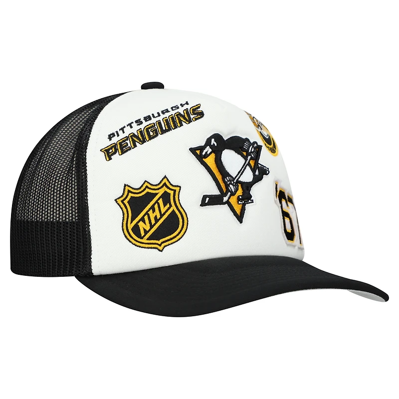 Casquette ajustable blanche/noire pour homme Mitchell & Ness Pittsburgh Penguins Gridlock Trucker