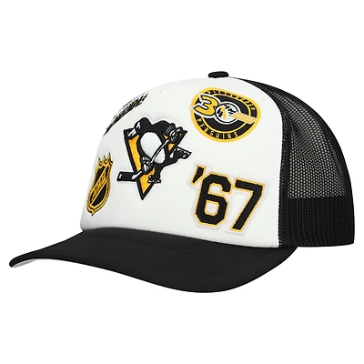Casquette ajustable blanche/noire pour homme Mitchell & Ness Pittsburgh Penguins Gridlock Trucker