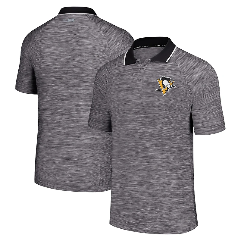 Polo raglan stratégique MSX par Michael Strahan pour hommes, noir, Pittsburgh Penguins