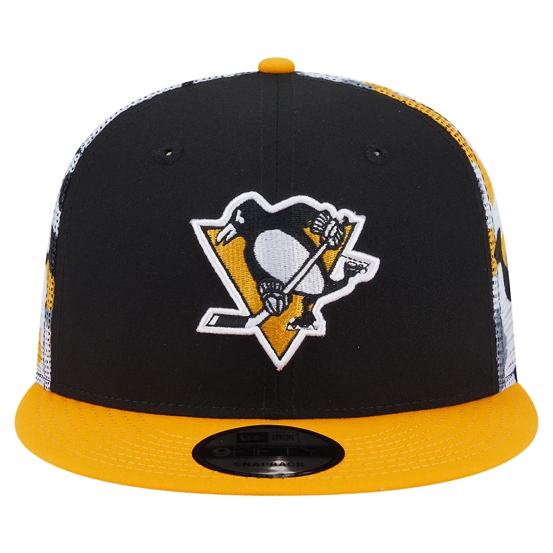 Men's New Era Black/Gold Pittsburgh Penguins Camo Meshback 9FIFTY Snapback Hat