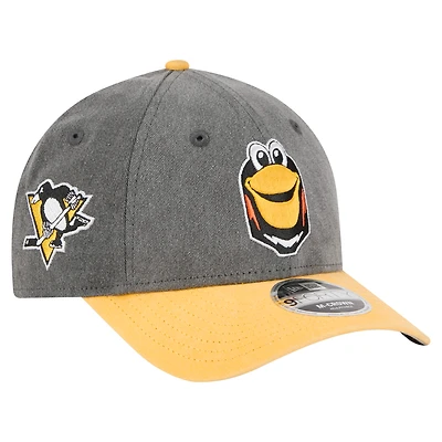 Casquette ajustable New Era noire et or Pittsburgh Penguins pour homme, modèle 9FORTY bicolore.