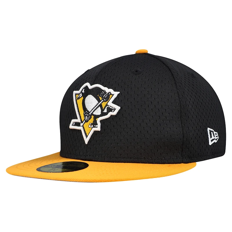 Men's New Era Black/Gold Pittsburgh Penguins Mesh Crown Two-Tone 59FIFTY Fitted Hat