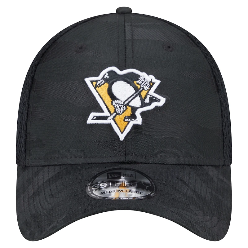 Men's New Era  Black Pittsburgh Penguins Active Subtle Camo 39THIRTY Flex Hat