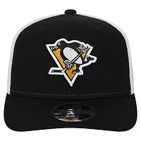 Casquette extensible à boutons-pression Core Trucker 9SEVENTY noire des Penguins de Pittsburgh de New Era pour homme