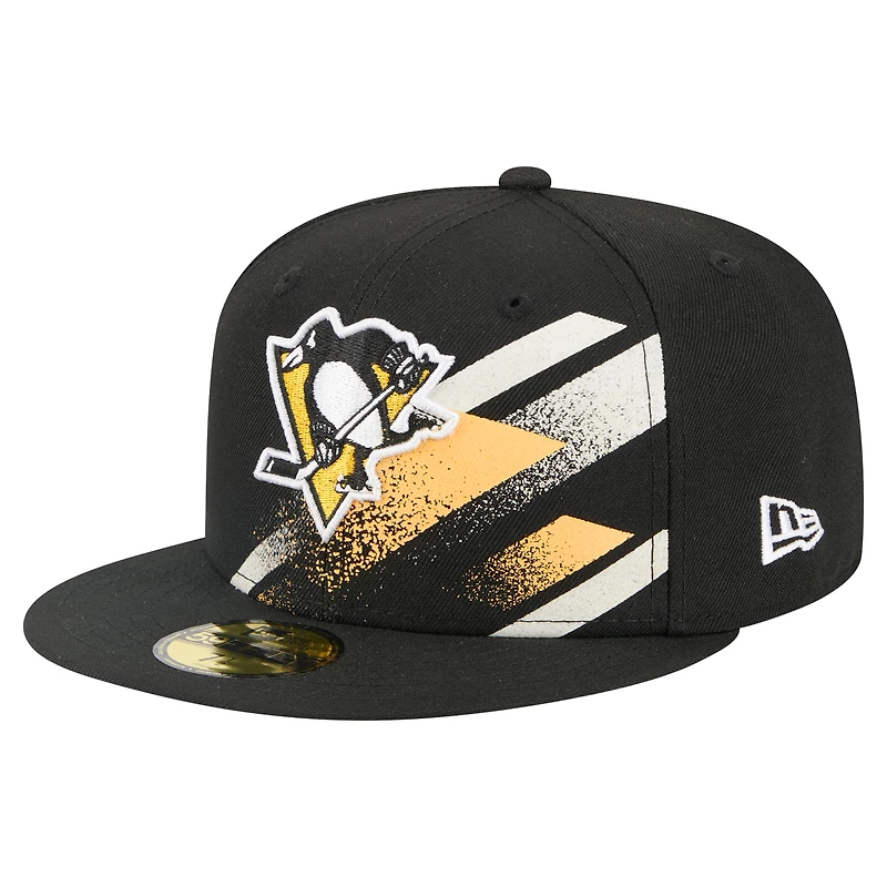 Men's New Era Black Pittsburgh Penguins Faded Lines 59FIFTY Fitted Hat