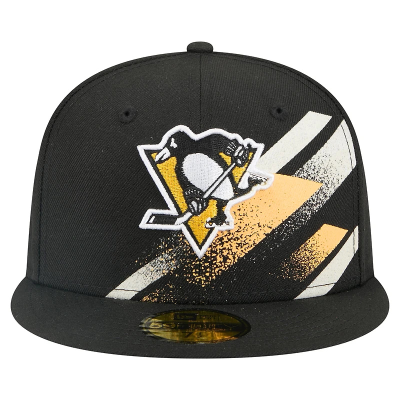 Men's New Era Black Pittsburgh Penguins Faded Lines 59FIFTY Fitted Hat