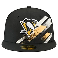 Men's New Era Black Pittsburgh Penguins Faded Lines 59FIFTY Fitted Hat