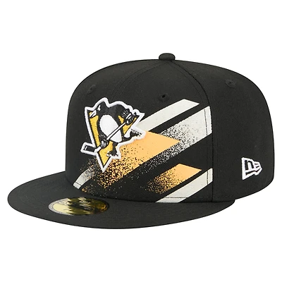 Men's New Era Black Pittsburgh Penguins Faded Lines 59FIFTY Fitted Hat